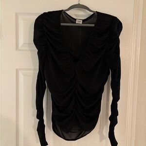 Abercrombie & Fitch Black Sheer Ruched Blouse